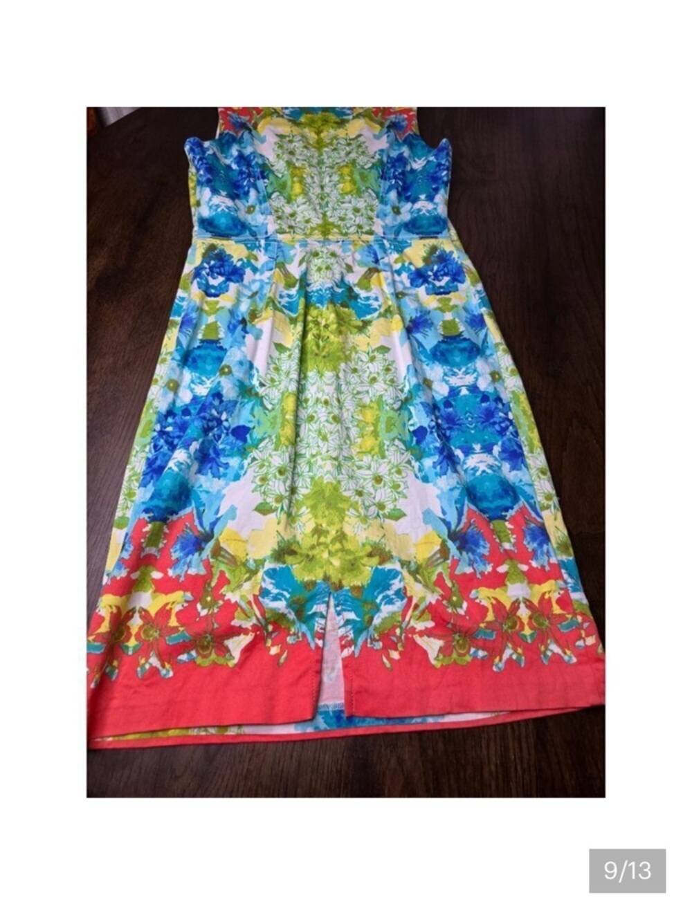 Nine West Sleeveless Midi Dress in Blue, Green, Yellow & Coral - Picture 2 of 5